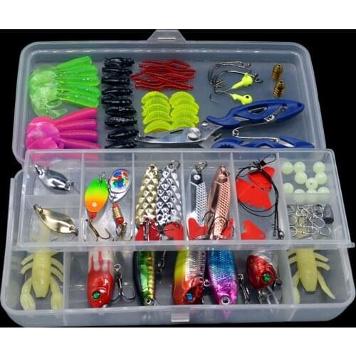 Mixed Colors Styles Big 109pc Fishing Lure Set Wobblers Artificial Soft Fishing Lure Kit Plastic Metal Bait Fishing Tackle Set
