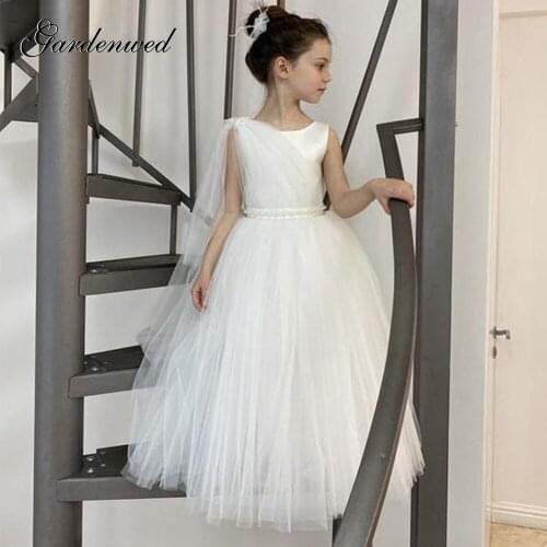 Gardenwed A-line Ivory Simple Flower Girl Dresses Classic Tulle Tired Prom Dress Kids Puffy Ball Gown,Celebrity Dress