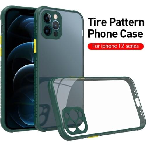 Tire Pattern Shockproof Clear Case For iPhone 12 11 Pro Max Mini X XR XS SE 2020 8 7 Texture Frame Phone Case Camera Protection