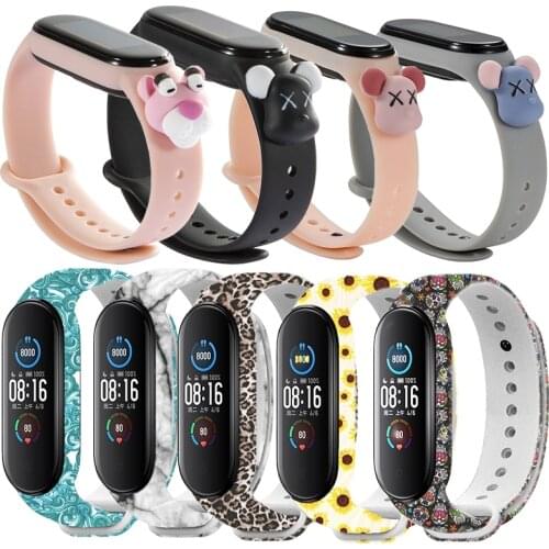 Cartoon Strap for Xiaomi Mi Band 5 6 Silicone Wristband Bracelet Replacement Xiaomi Band 4 3 Wrist Graffiti pattern Doll Strap