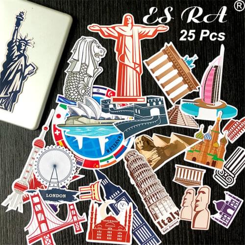 Retro Stickers Travel Round the World Waterproof PVC Pegatinas 25 Pcs/Set landmark Building Fridge Pitcher Luggage Journal