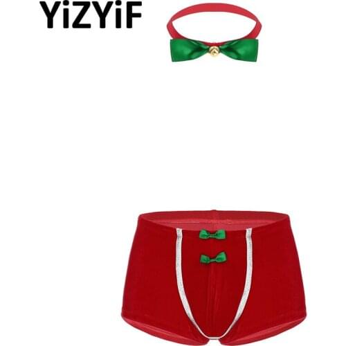 Christmas Boxer Shorts Underwear Men Boxers Soft Velvet Mid Rise Front Bulge Pouch Underpants Boxershort Underwear With Bowtie