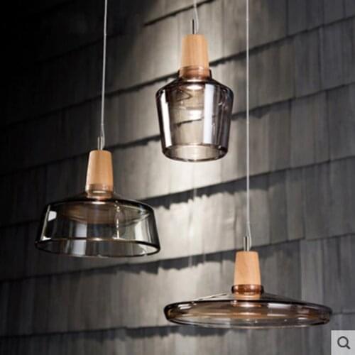 Modern Scandinavian Wood pendant lamp Creative art design Living Room Decoration Hanging Smoke Grey Glass LED E27 lighting