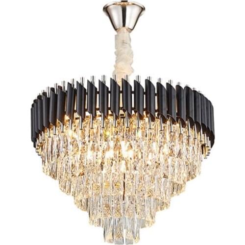 Led e14 Postmodern Iron Crystal Black Lustre Chandelier Lighting Suspension Luminaire Lampen For Dinning Room