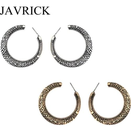 Vintage Tibetan Gold Hoop Earrings Women Retro Indian Bollywood Jewelry