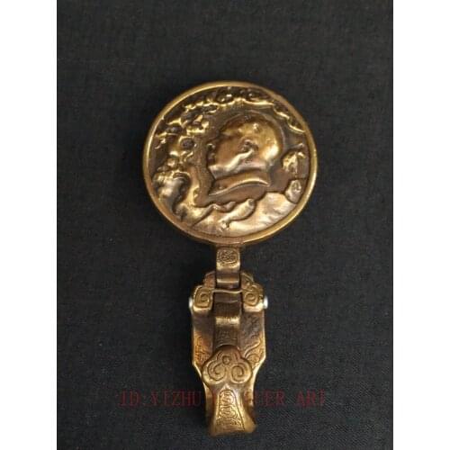 YIZHU CULTUER ART Old Collected China Copper Carving Mao Zedong Statue Buckle key or knife Pothook
