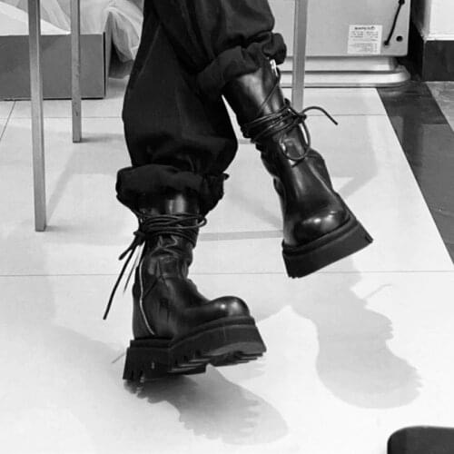 2021 Autumn New Ankle Boots Women Thick-Bottomed Boots Ladies Lace Up Motorcycle Botines Mujer Middle Tube Winter Botas Mujer