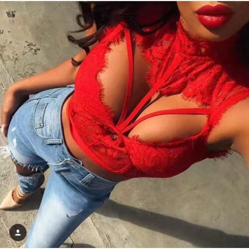 3 Colors Spring Fashion Sexy Lace Women 's Top 2021 Black White Red Knitted Elastic Candy Color Sweet Designer Top Female