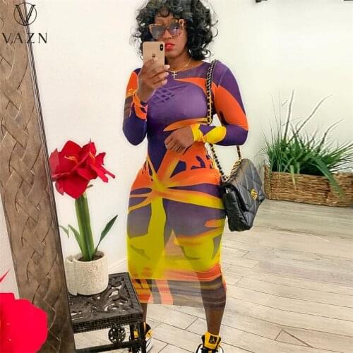 VAZN 2021 Autumn Parity Retro Daily Sexy Long Maxi Dress Round Neck Full Sleeve Soft High Waist Young Vestidos For Female