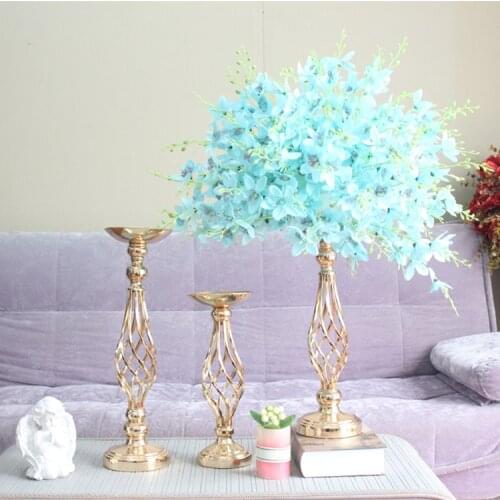 10pcs/lot Hollow Gold flower vase Candle Holders stand wedding Road Lead Table Flower Rack pillar party candlestick candelabra