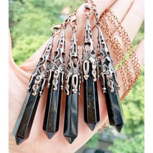 5pcs Black Agate Stone Pendulum Pendants Tower Prism Wand Energy Reiki Amulet Wholesale