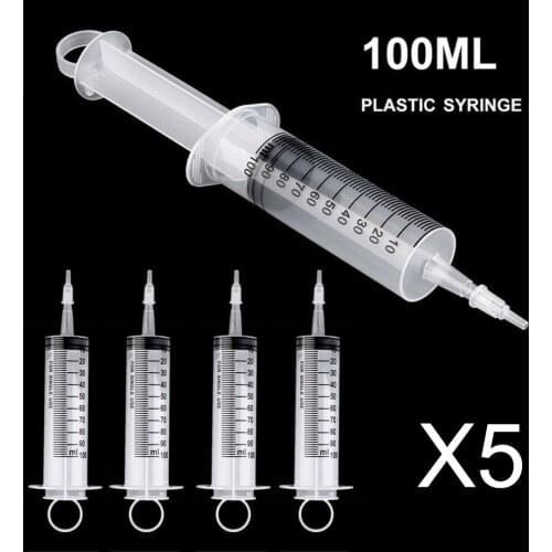5pcs Large Industrial Dispensing Syringe With Needle 100ml Lab Hydroponics Nutrient Measuring Syringe Plastic Disposable Syringe