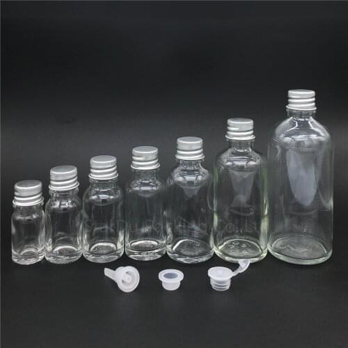 500x 5ml/10ml/15ml/20ml/30ML/50ml/100ml transparent Glass Bottle Vials Essential Oil Bottle with Aluminum cover Perfume bottles