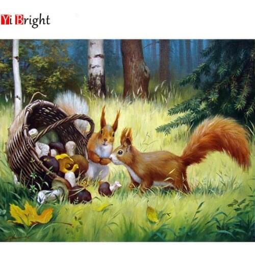 5D DIY Full Square Diamond Painting Animal squirrel harvest food 3D Diamond Embroidery Rhinestone Mosaic Home Decoration ZKY