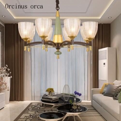 American garden green ceramic chandelier living room bedroom modern simple and creative personality LED chandelier