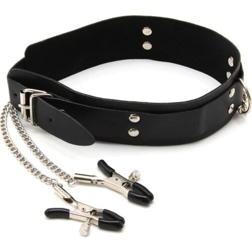 BDSM Cosplay Sex Toy For Couple Slave Collar Nipple Clamps PU Leather Necklace Adult Game Adults Novelty Sex Toys