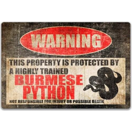 Burmese Python Sign Warning Danger Metal Tin Sign Vintage Tin Metal Sign Bar Club Cafe Garage Wall Decor Farm Decor Art