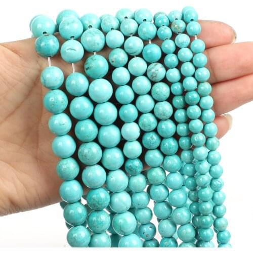 Natural Stone Beads Green Turquoise Charm Round Loose Beads For Jewelry Making Needlework Bracelet Diy Strand 4/6/8/10/12MM