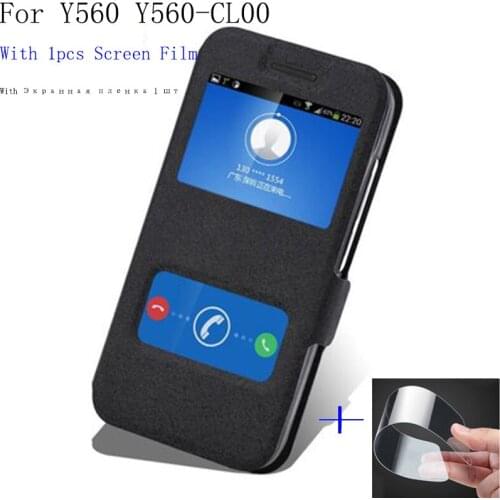 2PCS For Huawei Y560 Y560-CL00 phone cover View Window PU Leather shell For Huawei Y 560 Y560CL00 Flip case back cover case