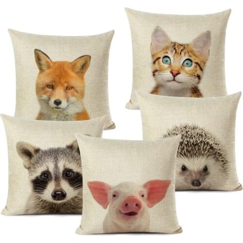 Cartoon Animals Printed Decorative Cushions Cover Cute Animal Baby Pillowcase Linen Throw Pillow for Car Seat Home Decor