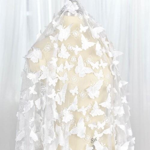 Bilateral symmetry butterfly flower embroidery lace fabric Wedding Dress Tulle Skirt Material fabrics for patchwork