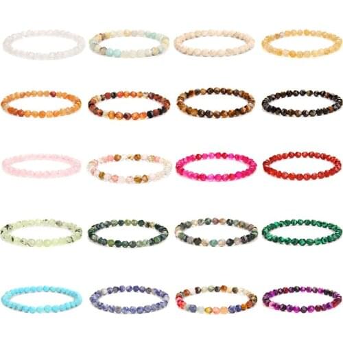 6MM Faceted Natural Stone Beads Bracelets Women Men Handmade Tiger Eye Quartz Jaspers Beaded Bracelet Jewelry Friendship Gifts