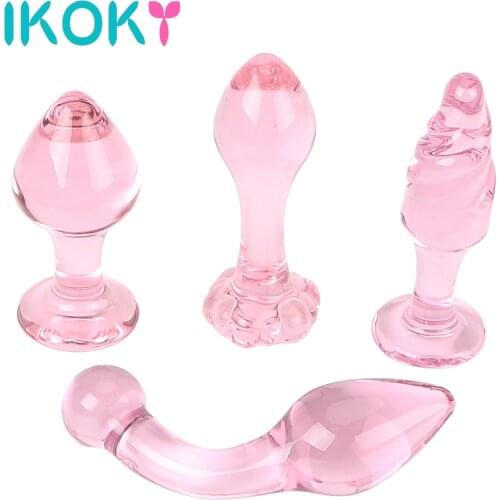 IKOKY Crystal Glass Anal Plug Masturbation Sex Toys for Men Women Butt Plug Adult Products Pink Prostate Massager Anal Sex Toys