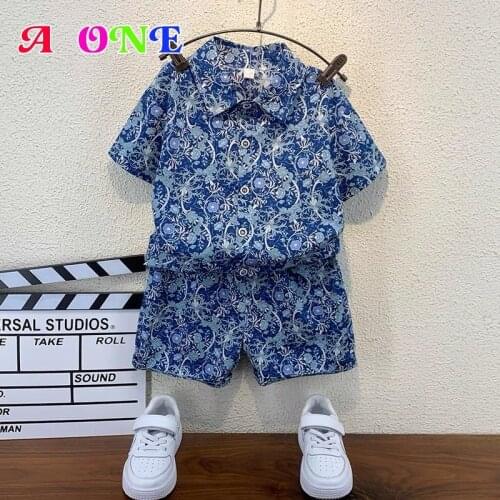 Summer boy clothes kids outfits fashion Saudi Royal Family shirt + shorts 2pcs set baby clothing 2T-12T yrs