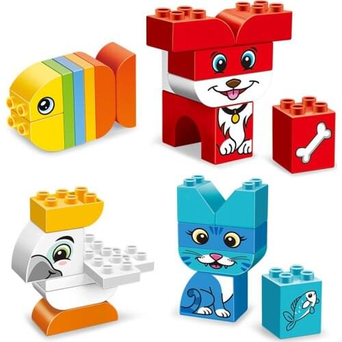 Animal Building Block DIY Large Particles Block Bird Cat Fish Cube Building Block Compatible with Brand Bricks for Education Toy