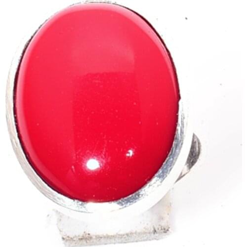 Coral Ring Silver Overlay over Copper Nature Stone Hand made Jewelry Women Gift