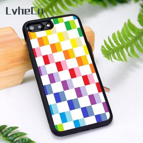 LvheCn Silicone Rubber Phone Case Cover for iPhone 6 6S 7 8 Plus X XS XR 11 12 Mini Pro Max Checkered Broader Spectrum Rainbow
