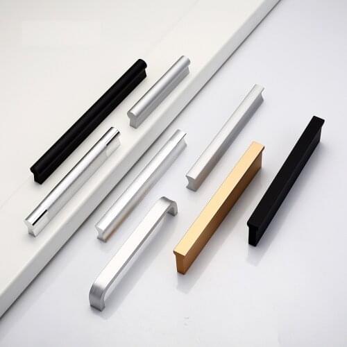 Furniture Handles Black One-word Straight Drawer Solid Space Aluminum Knobs Round-headed Bathroom Cabinet Alloy Long Strip Type