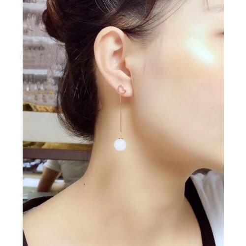 Fashion 925 sterling silver inlaid with natural white jade pendant round 10mm banquet gift style