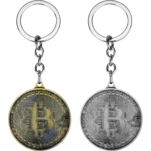 Men Keychain Creative Trinket Bitcoin Key Ring Round Metal Keyholder Male Female porte clef llavero