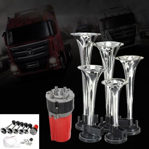 12V Silver 5 Trumpets Car Truck Boats 125d Air Horns Compressor Support Musical Duke Hazzard for Car Truck Ship Boat Air Horn