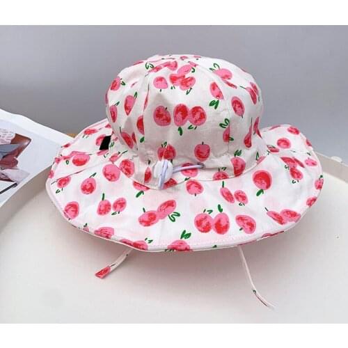 Soft Cotton Baby Hat Cute Peach Cherry Printed Outdoor Beach Bucket Hat for Boy Girl Kids Panama Cap Sun Hats Fisherman Caps