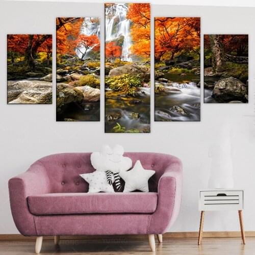 Wall Art Canvas HD Prints Poster Modular Pictures Frame 5 Pieces Autumn Nature Forest Landscape Painting Living Room Home Decor