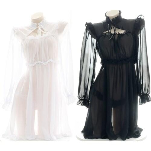 Womens Lolita Chiffon Dress Princess Sleepshirts Vintage Palace Style Nightgowns Anime Cosplay Nightdress Lounge Sleepwear