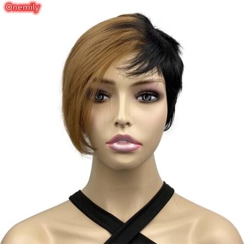 Onemily Asymmetrical Straight Short Bob Synthetic Natural Heat Resistant Hair Replacement Wigs for Daily Dating Party