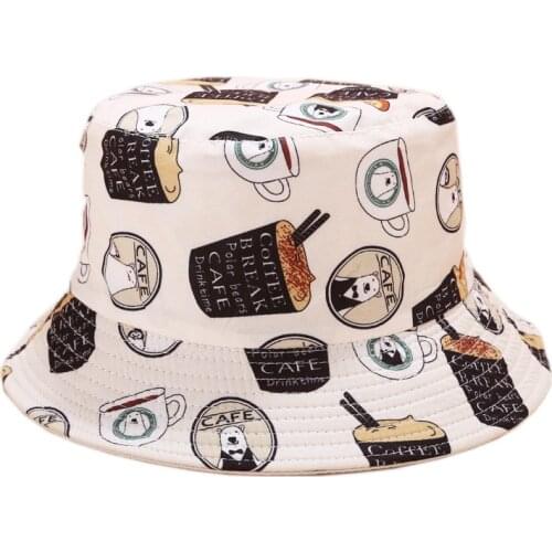 Summer Fisherman Hat Unisex Cartoon Print Reversible Bucket Hats Women Men Bucket Cap Vintage Fishing Hat