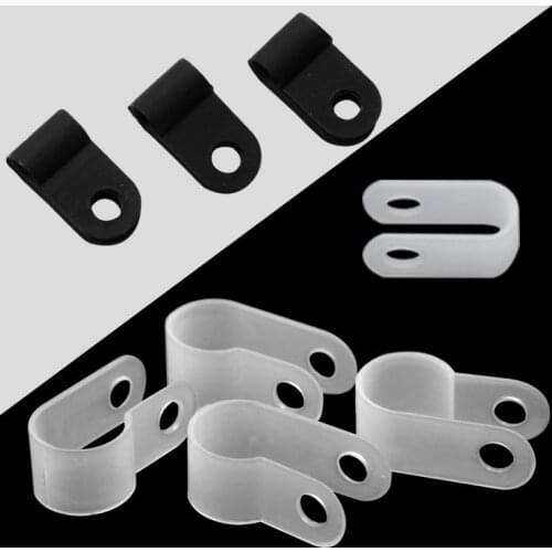 100PCS/lot Plastic P Clips Black Hose Cable Fasteners White R-Type Nylon Cable Clamp Mounting Fix Hardware Electrical Fittings