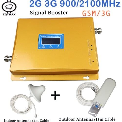 ZQTMAX GSM 3G Repeater Dual Band 900 2100 mobile signal booster UMTS Repetidor network Amplifier with antenna set