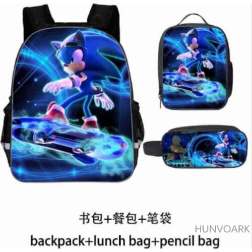 Cartoon Pattern SONIC RACING Backpack Kindergarten Bookbag Kids Schoolbag Children Start School Gift(3pcs Set/Rucksack+Pen Bag)