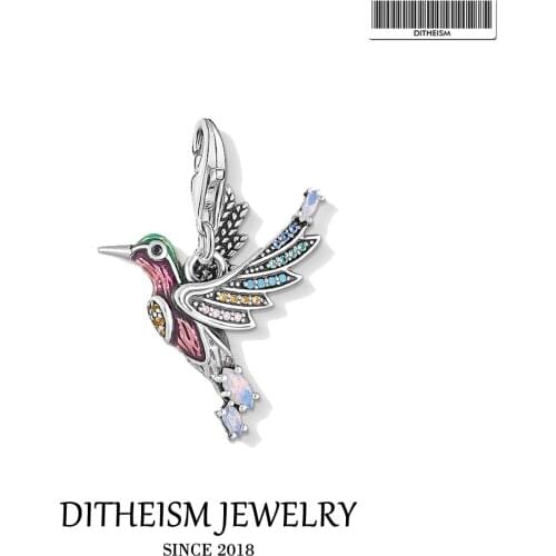 Charms Pendant Hummingbird Colorful Stones 925 Sterling Silver Fit Bracelet Necklace 2021 Brand New Jewelry Lucky Women Gift