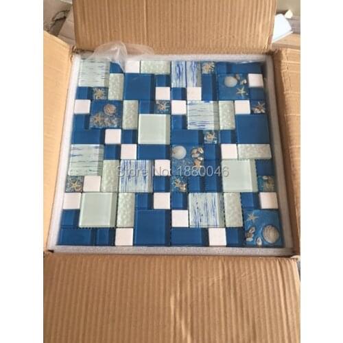 Mediterranean Sea Syle Blue Crystal Glass Mosaic Tiles for wallfor bathroom shower swimming pool DIY decorate 11pcs size 30*30cm