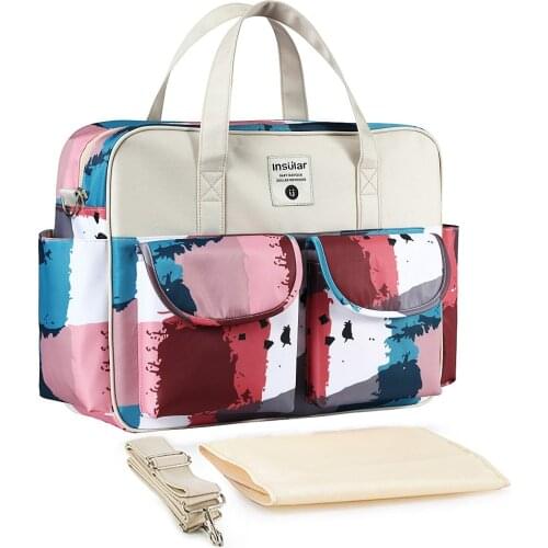 New Print Diaper Bag Waterproof Large Capacity Baby Bags for Mom Multifunction Stroller Maternity Bag Baby Care 10 Colors