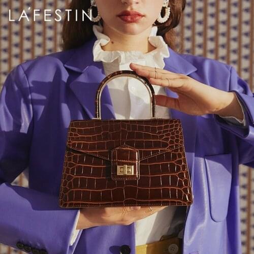 LA FESTIN Designer Crocodile Pattern Bag for Women 2021 New Trendy Top Handle Handbag One-shoulder Crossbody Female Bags Leather