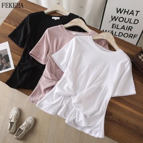Summer White T-Shirt Women Short Sleeve O Neck Lady Tee Tops Tie Tshirt Female Black Tops