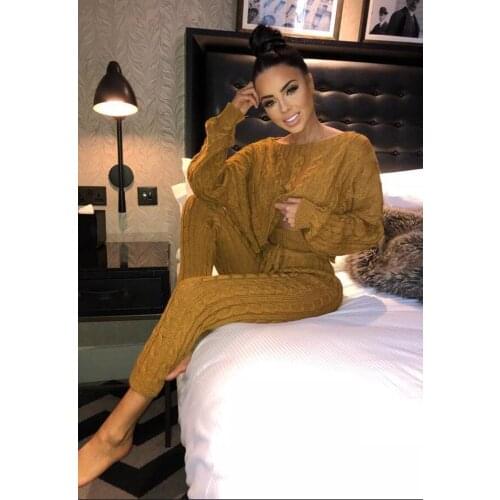 2019 Direct Selling Full O-neck Drawstring Spring New Womens Suit Net Thread Sweater And Knitted Pants 2 Piece Woman Two Set