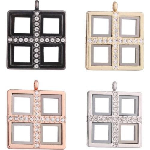 1pcs Alloy Four small square Rhinestone Magnetic Glass Locket Living Memory Floating Charm pendant locket for necklace Jewelry
